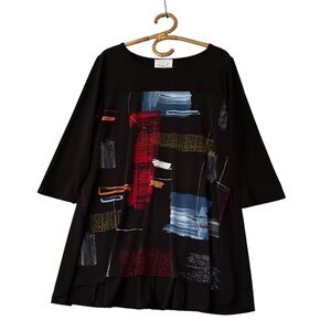 Compli K | Abstract Print 3/4 Sleeve Stretch Tunic‎ Top Size L